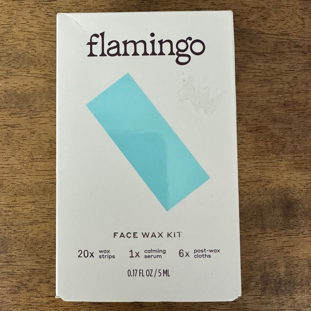 NEW In BOX Flamingo Face Wax Kits 20X Wax Strips 1X Serum Post 6X Wax Cloths